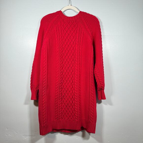Lands’ End Cable Knit Sweater Dress Red Long Sleeve M 10/12 Winter Cozy Holiday - Picture 5 of 7